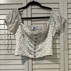 Princess Polly Pastel Yellow Puff-Sleeve Floral Hook-Front Crop Top XS